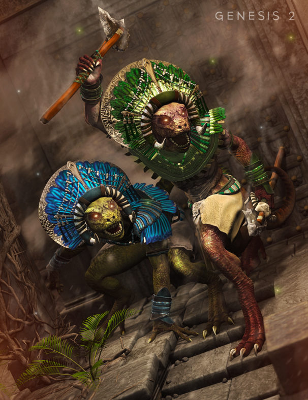 Lizard Shaman outfti and textures for Genesis 2 Male